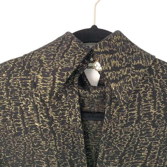 Mart Size 0 Metallic Gold Black Structured Mini Dress Lambskin Leather Trim Silk - Picture 4 of 13